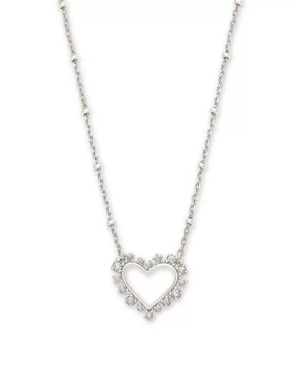 Ari Heart Silver Pendant Necklace In White Crystal^Kendra Scott Discount