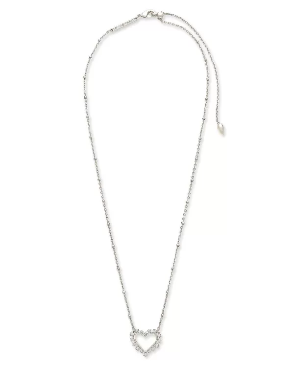 Ari Heart Silver Pendant Necklace In White Crystal^Kendra Scott Discount