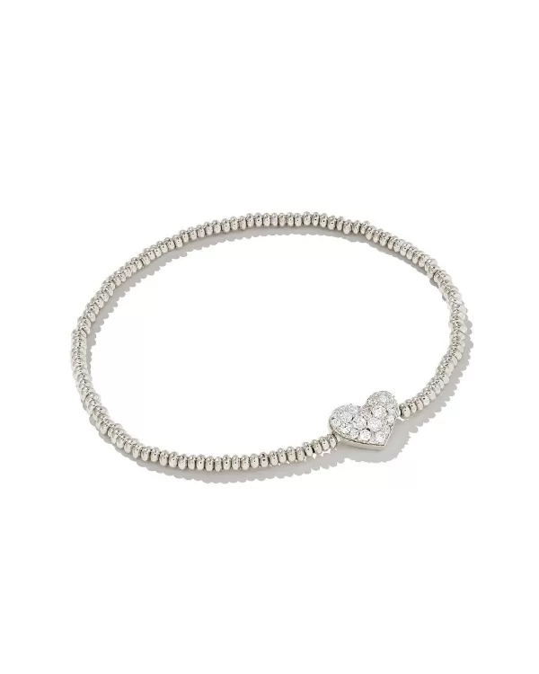 Ari Silver Pave Heart Stretch Bracelet In White Crystal^Kendra Scott Discount