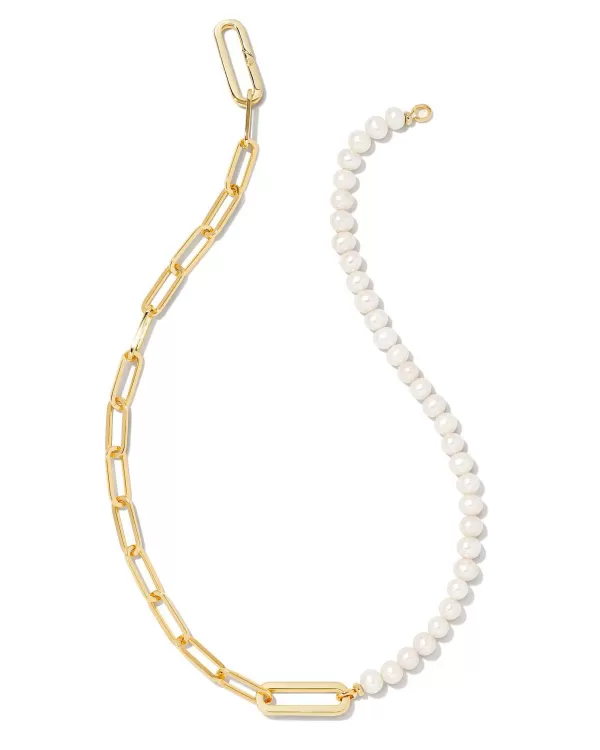 Ashton Gold Half Chain Necklace In White Pearl^Kendra Scott Outlet