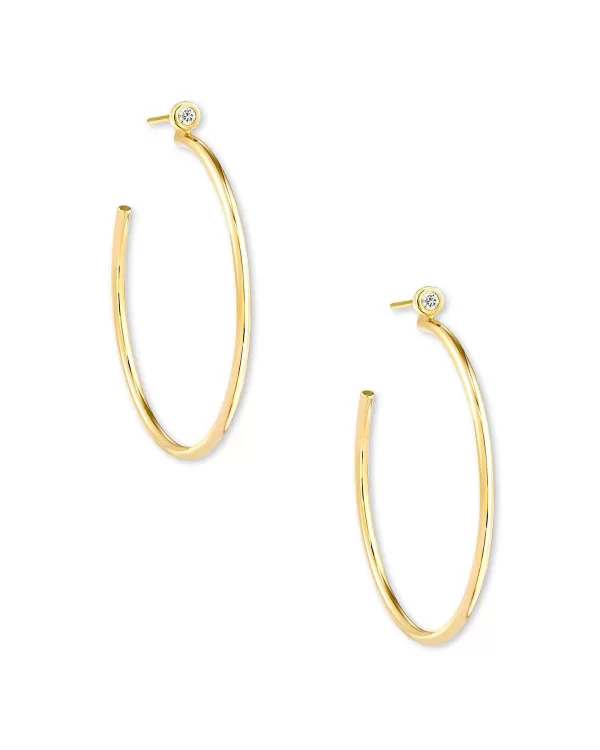 Audrey 14K Yellow Gold Hoop Earrings In White Diamond^Kendra Scott New