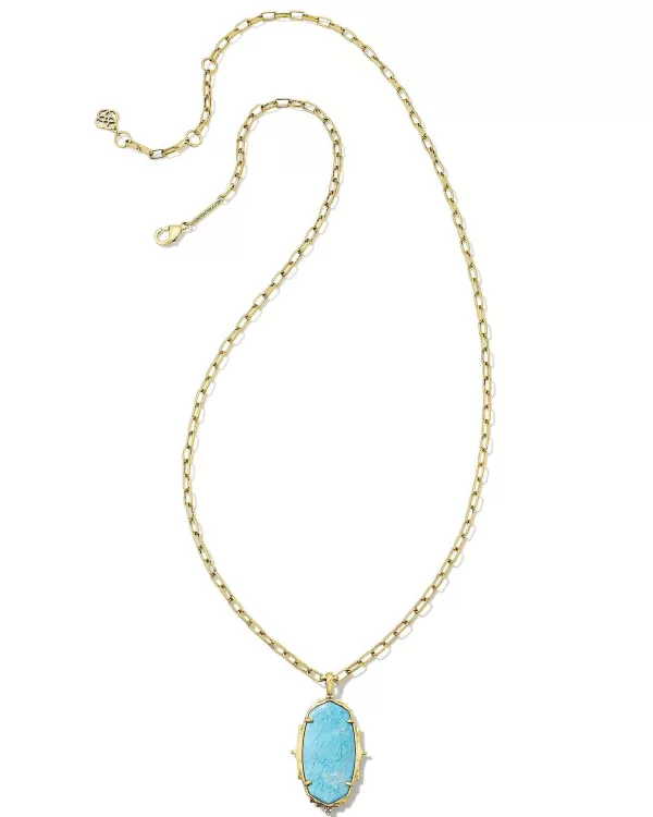 Baroque Ella Vintage Gold Long Pendant Necklace In Variegated Dark Teal Magnesite^Kendra Scott New