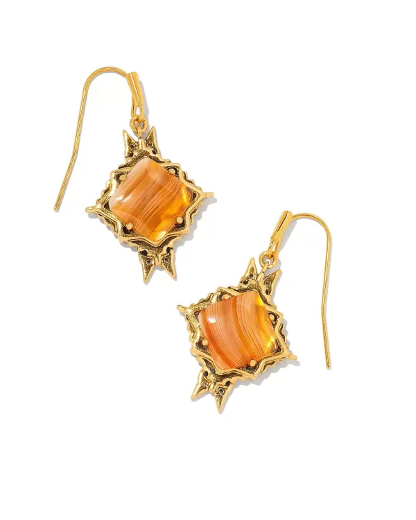 Cass Vintage Gold Drop Earrings In Orange Banded Agate^Kendra Scott Hot