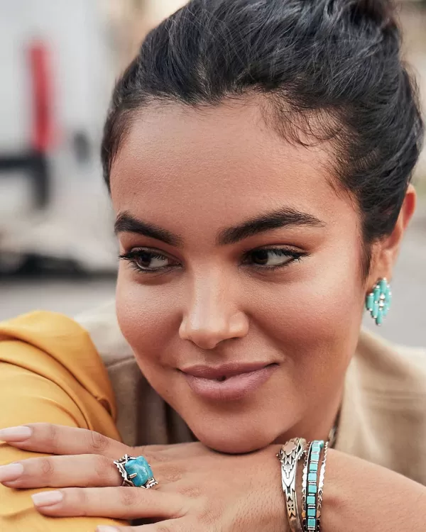 Cass Vintage Silver Cocktail Ring In Variegated Dark Teal Magnesite^Kendra Scott Cheap