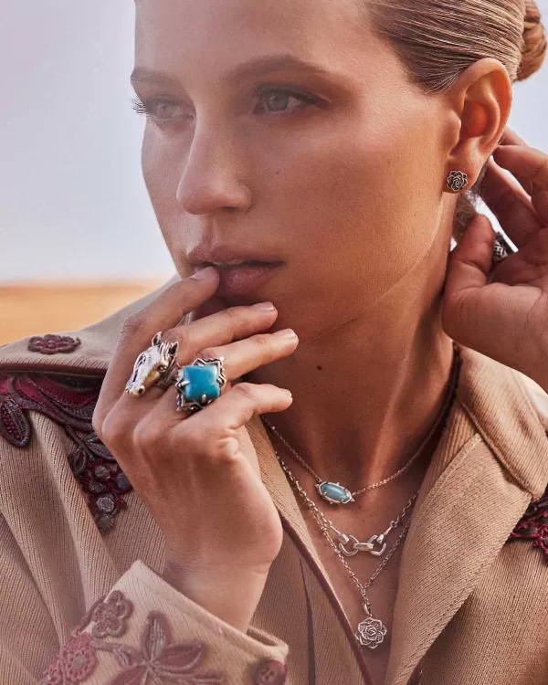 Cass Vintage Silver Cocktail Ring In Variegated Dark Teal Magnesite^Kendra Scott Cheap