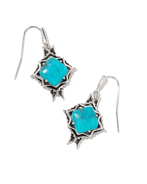 Cass Vintage Silver Drop Earrings In Variegated Dark Teal Magnesite^Kendra Scott Hot