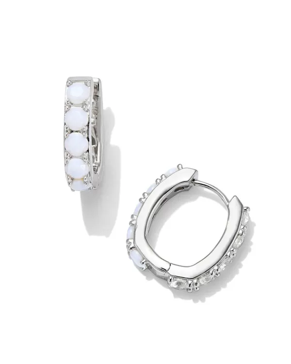 Chandler Silver Huggie Earrings In White Opalite Mix^Kendra Scott Online