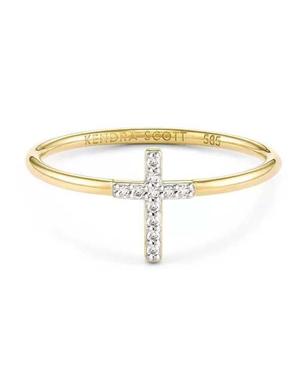 Cross 14K Yellow Gold Band Ring In White Diamond^Kendra Scott Online