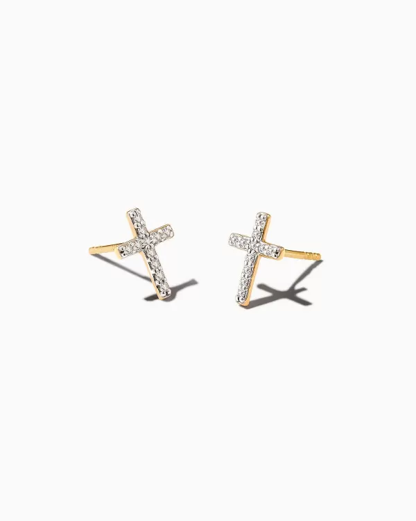 Cross 14K Yellow Gold Medium Stud Earrings In White Diamond^Kendra Scott Clearance