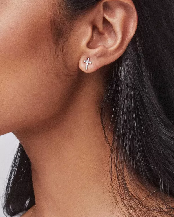 Cross 14K Yellow Gold Medium Stud Earrings In White Diamond^Kendra Scott Clearance