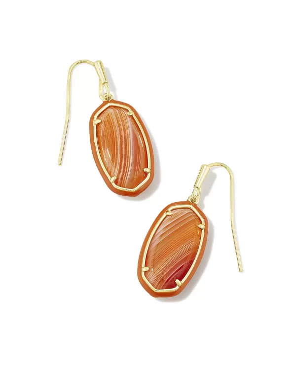 Dani Gold Enamel Framed Drop Earrings In Orange Banded Agate^Kendra Scott Sale