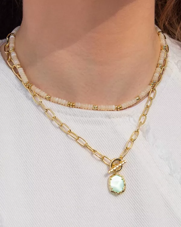 Daphne Convertible Gold Link And Chain Necklace In Light Green Mother-Of-Pearl^Kendra Scott New