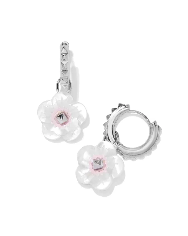 Deliah Convertible Silver Huggie Earrings In Iridescent Pink White Mix^Kendra Scott Sale