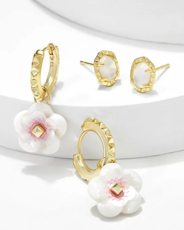 Deliah Gold Huggie And Stud Earring Set Of 2 In Iridescent Pink White Mix^Kendra Scott Shop