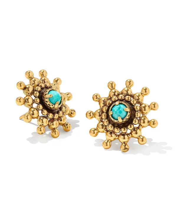 Dryden Vintage Gold Stud Earrings In Variegated Turquoise Magnesite^Kendra Scott Hot