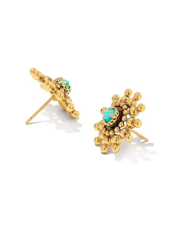 Dryden Vintage Gold Stud Earrings In Variegated Turquoise Magnesite^Kendra Scott Hot