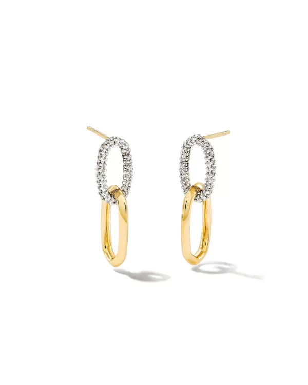 Elisa 14K Yellow Gold Interlocking Drop Earrings In White Diamond^Kendra Scott Sale