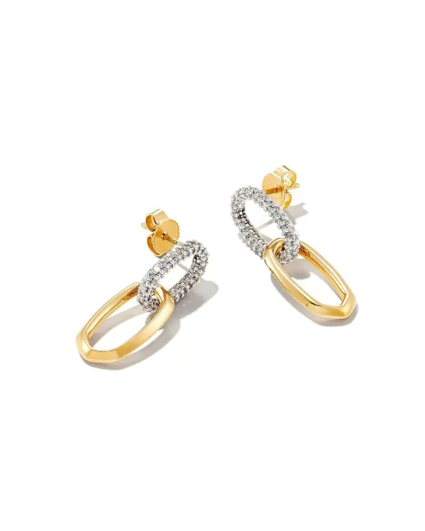 Elisa 14K Yellow Gold Interlocking Drop Earrings In White Diamond^Kendra Scott Sale