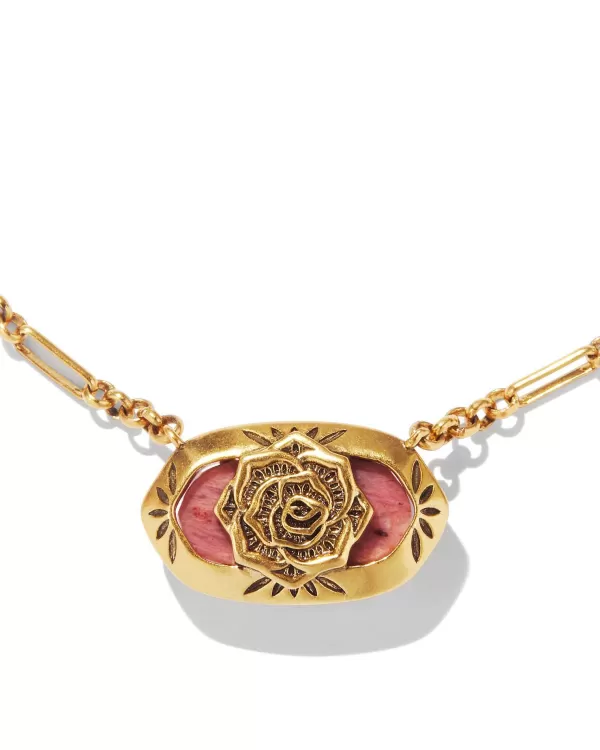 Elisa Vintage Gold Etch Frame Short Pendant Necklace In Blush Pink Quartzite^Kendra Scott Shop
