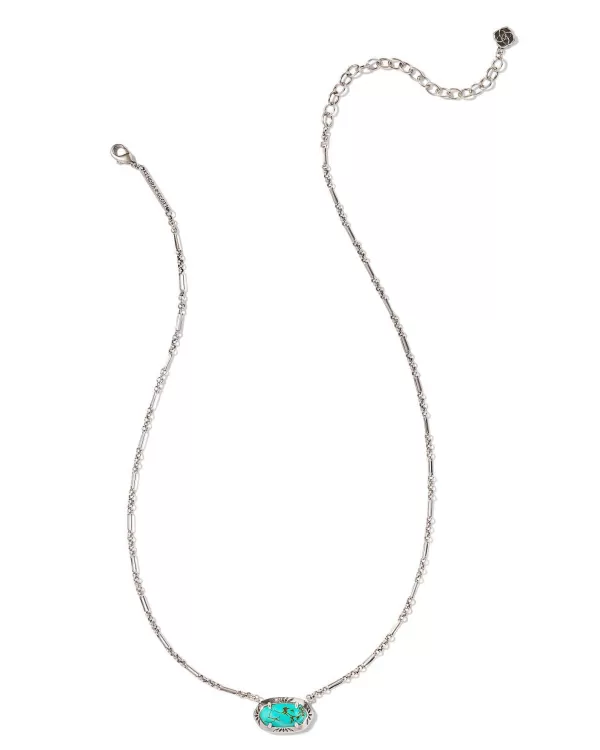Elisa Vintage Silver Etch Frame Short Pendant Necklace In Variegated Turquoise Magnesite^Kendra Scott Clearance