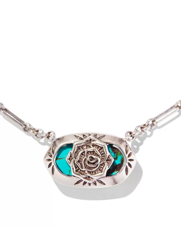 Elisa Vintage Silver Etch Frame Short Pendant Necklace In Variegated Turquoise Magnesite^Kendra Scott Clearance