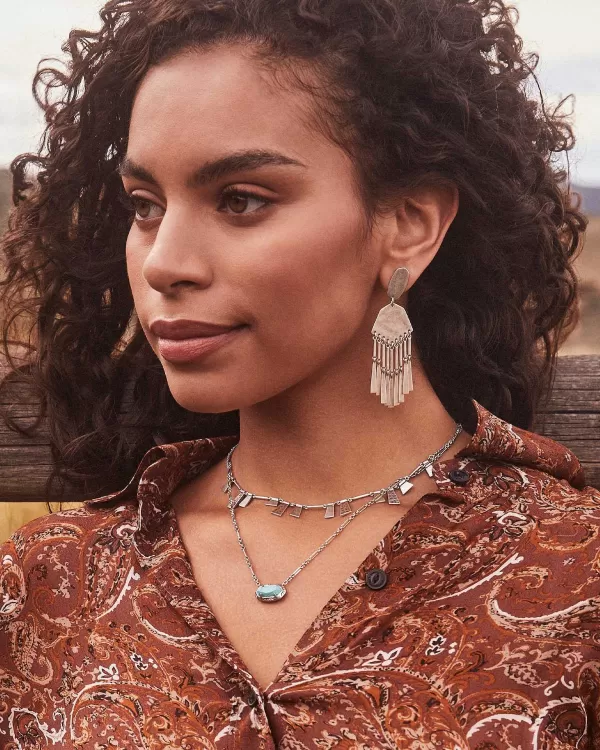 Elisa Vintage Silver Etch Frame Short Pendant Necklace In Variegated Turquoise Magnesite^Kendra Scott Clearance