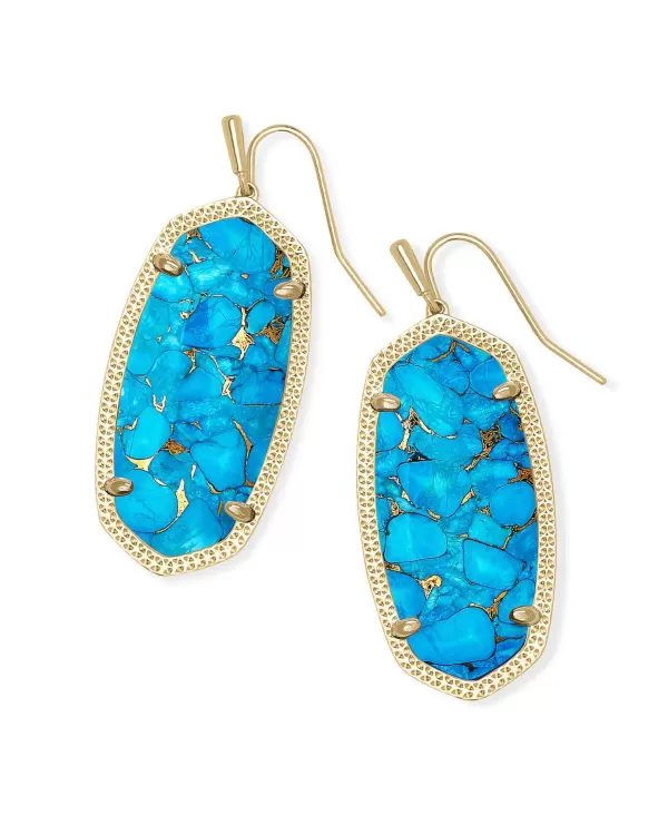 Elle Gold Drop Earrings In Bronze Veined Turquoise Magnesite^Kendra Scott New