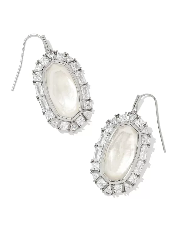 Elle Silver Crystal Frame Drop Earrings In Ivory Mother-Of-Pearl^Kendra Scott Fashion