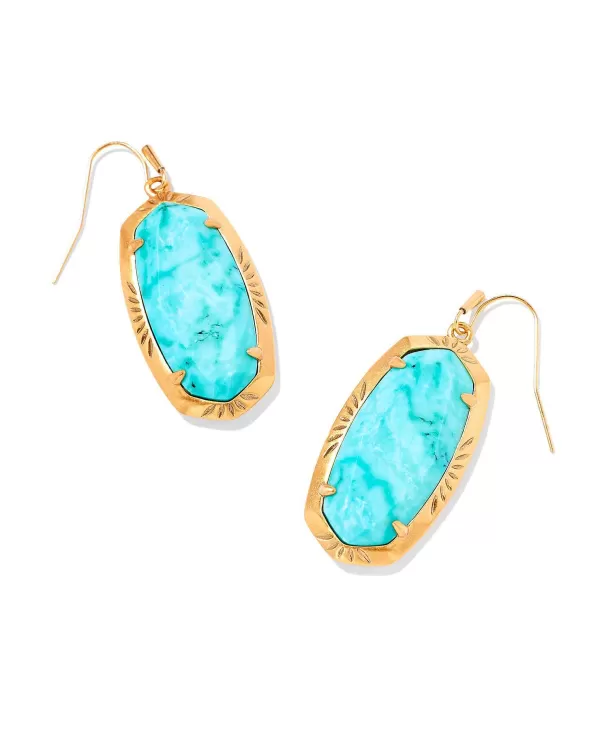 Elle Vintage Gold Etch Frame Drop Earrings In Variegated Turquoise Magnesite^Kendra Scott Store