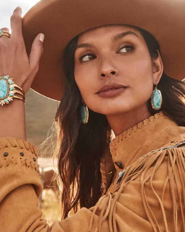 Elle Vintage Gold Etch Frame Drop Earrings In Variegated Turquoise Magnesite^Kendra Scott Store