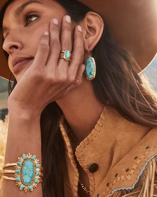 Elle Vintage Gold Etch Frame Drop Earrings In Variegated Turquoise Magnesite^Kendra Scott Store