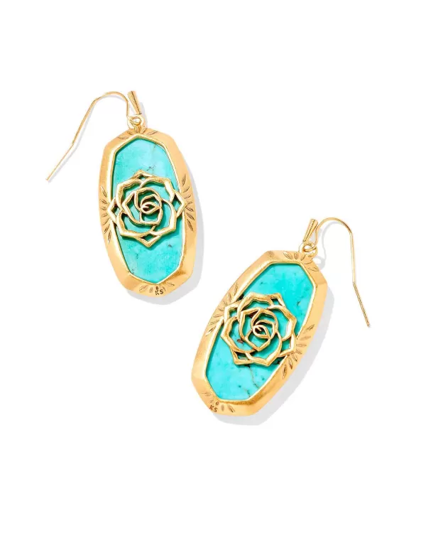 Elle Vintage Gold Etch Frame Drop Earrings In Variegated Turquoise Magnesite^Kendra Scott Store