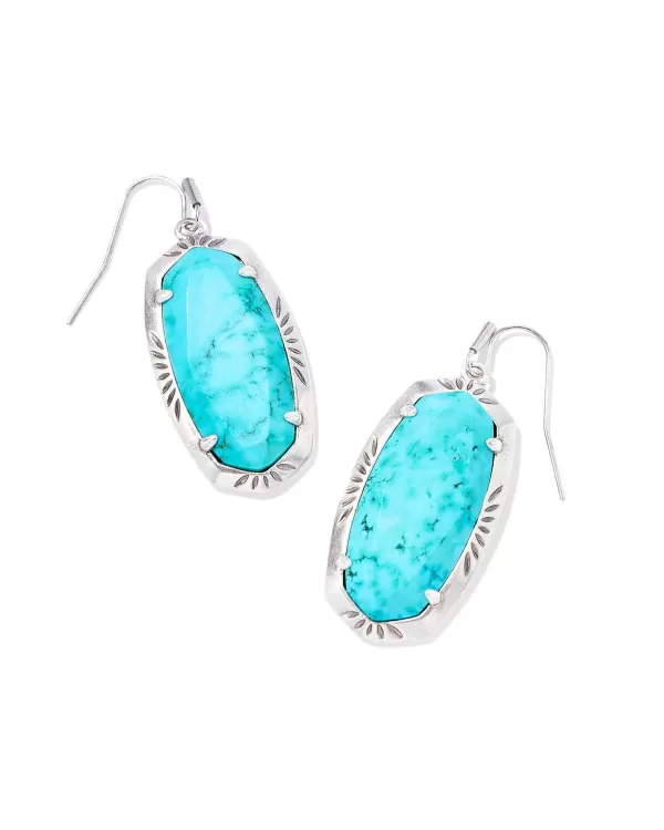 Elle Vintage Silver Etch Frame Drop Earrings In Variegated Turquoise Magnesite^Kendra Scott Clearance