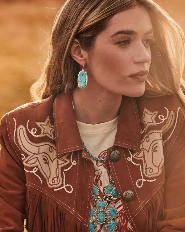 Elle Vintage Silver Etch Frame Drop Earrings In Variegated Turquoise Magnesite^Kendra Scott Clearance
