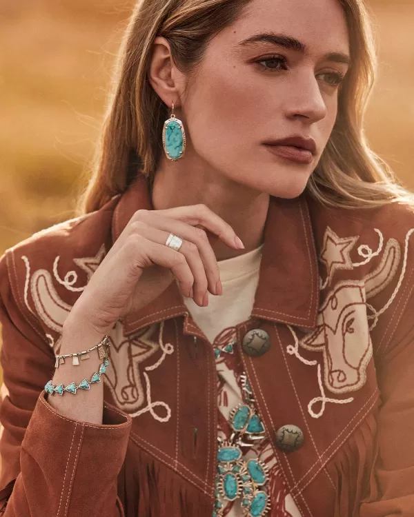 Elle Vintage Silver Etch Frame Drop Earrings In Variegated Turquoise Magnesite^Kendra Scott Clearance