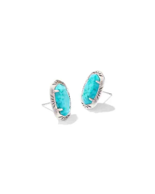 Ellie Vintage Silver Etch Frame Stud Earrings In Variegated Turquoise Magnesite^Kendra Scott Online