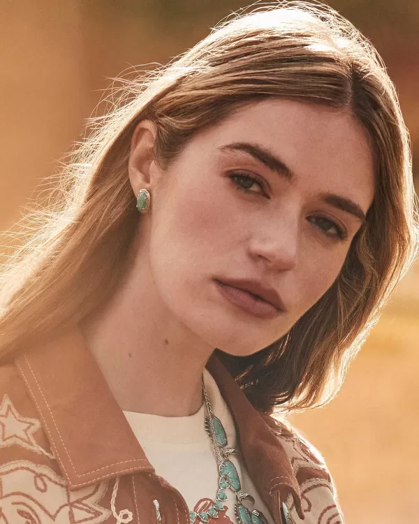 Ellie Vintage Silver Etch Frame Stud Earrings In Variegated Turquoise Magnesite^Kendra Scott Online