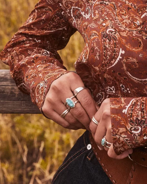 Elyse Vintage Silver Etch Frame Band Ring In Variegated Turquoise Magnesite^Kendra Scott Outlet