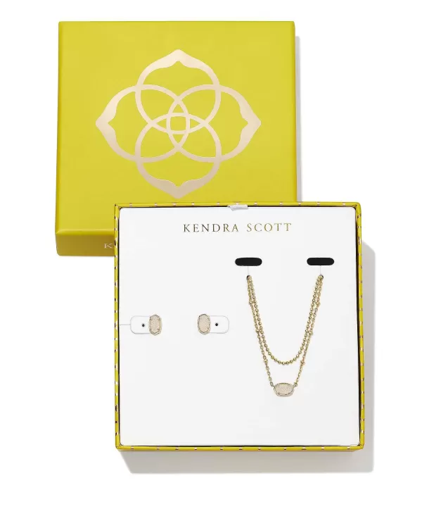 Emilie Gold Multi Strand Necklace & Stud Gift Set In Iridescent Drusy^Kendra Scott New