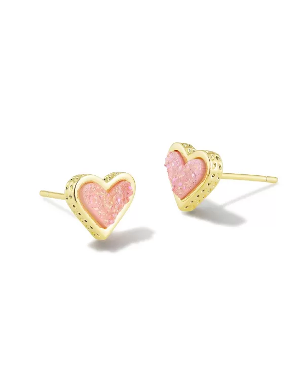 Framed Ari Heart Gold Stud Earrings In Light Pink Drusy^Kendra Scott Store