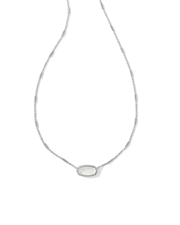 Framed Silver Elisa Pendant Necklace In White Iridescent Glitter Glass^Kendra Scott Clearance