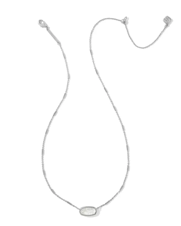 Framed Silver Elisa Pendant Necklace In White Iridescent Glitter Glass^Kendra Scott Clearance