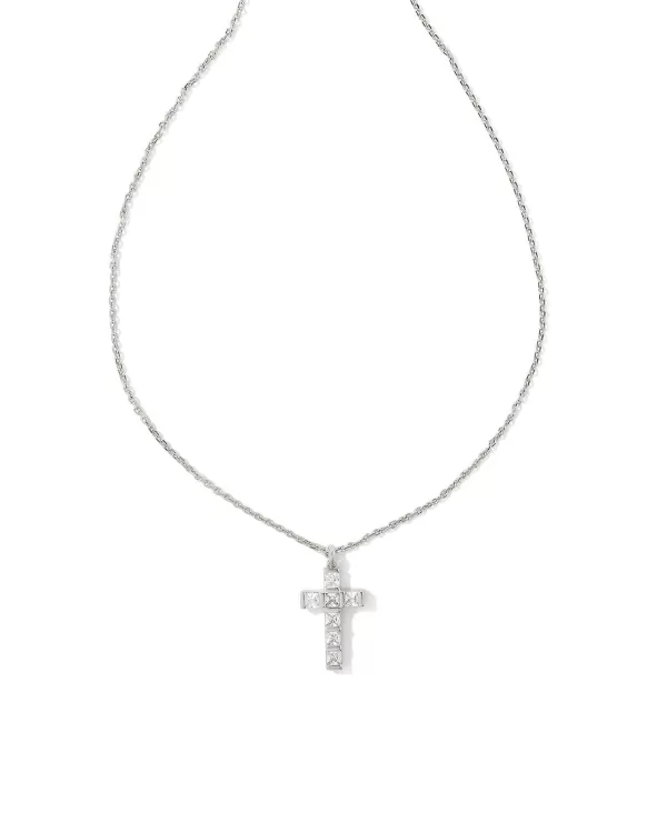 Gracie Silver Cross Short Pendant Necklace In White Crystal^Kendra Scott Outlet