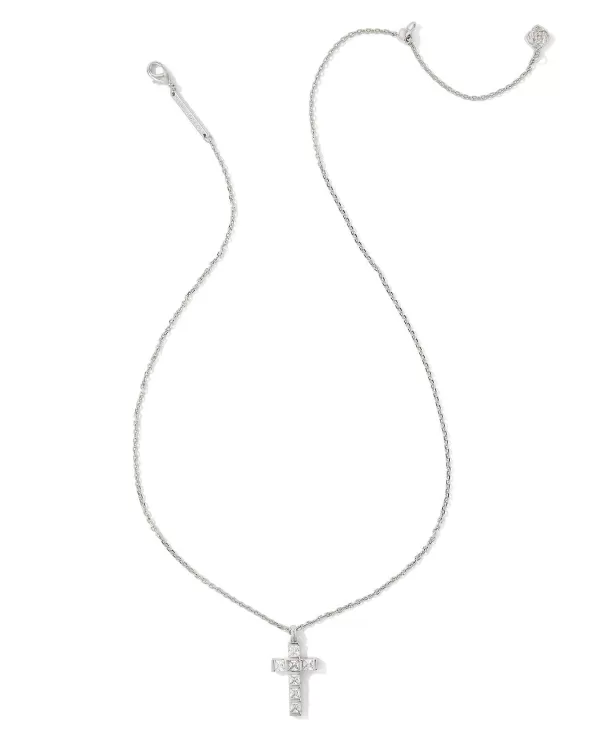 Gracie Silver Cross Short Pendant Necklace In White Crystal^Kendra Scott Outlet