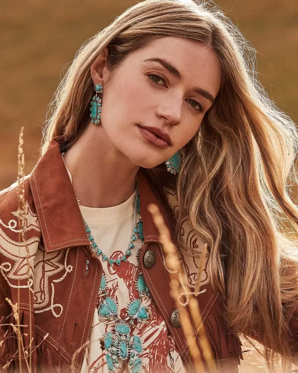Havana Vintage Silver Statement Earrings In Variegated Turquoise Magnesite^Kendra Scott Clearance