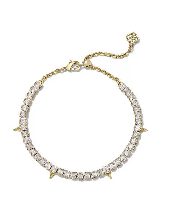 Jacqueline Gold Tennis Bracelet In White Crystal^Kendra Scott New