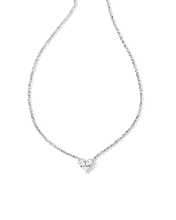 Katy Silver Heart Short Pendant Necklace In White Crystal^Kendra Scott Flash Sale
