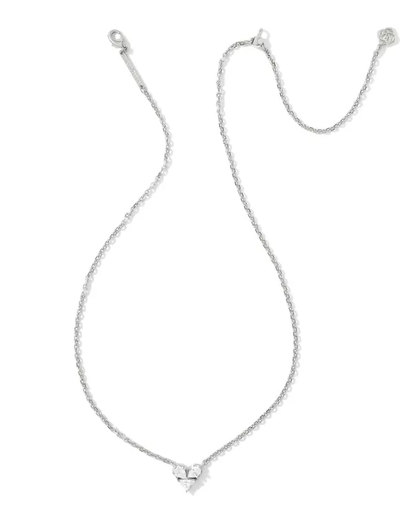 Katy Silver Heart Short Pendant Necklace In White Crystal^Kendra Scott Flash Sale