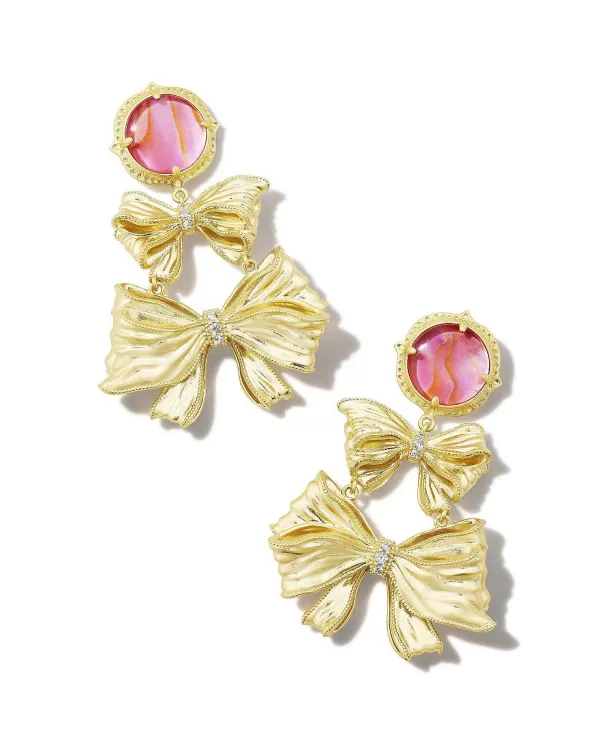 X Loveshackfancy Gold Statement Earrings In Light Pink Iridescent Abalone^Kendra Scott Best Sale