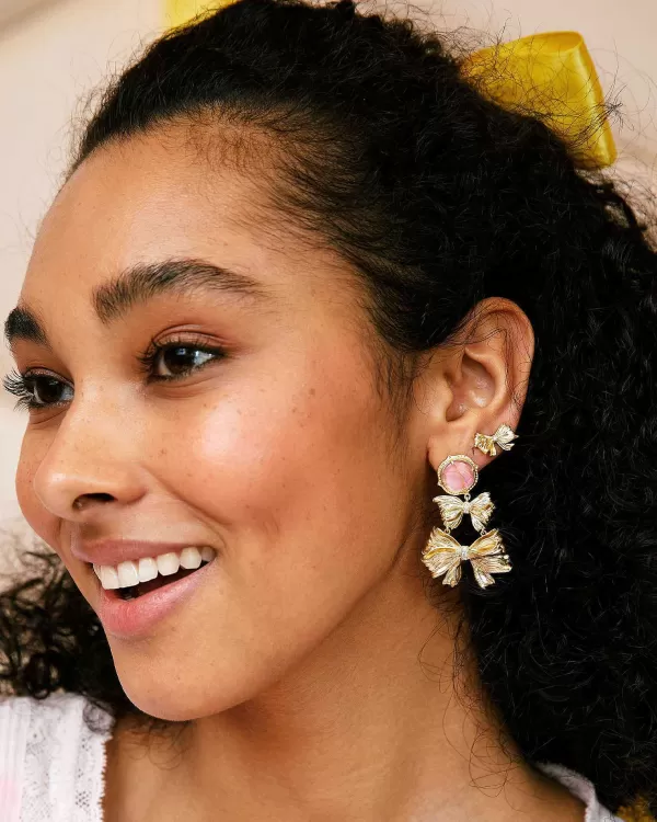 X Loveshackfancy Gold Statement Earrings In Light Pink Iridescent Abalone^Kendra Scott Best Sale